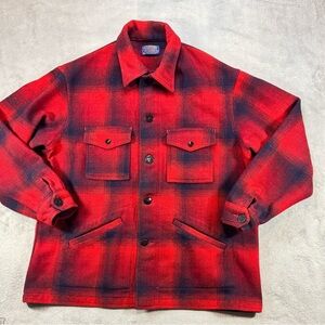 Vintage 1960s–70s Pendleton Red Black Buffalo Plaid Wool Cruiser Jacket USA XL